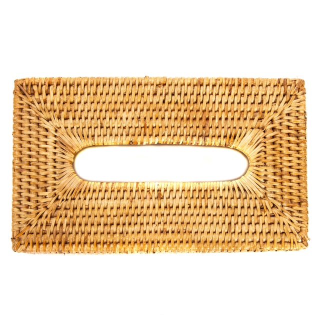 Boho Chic Artifacts Rattan Long Tissue Box For Sale - Image 3 of 5