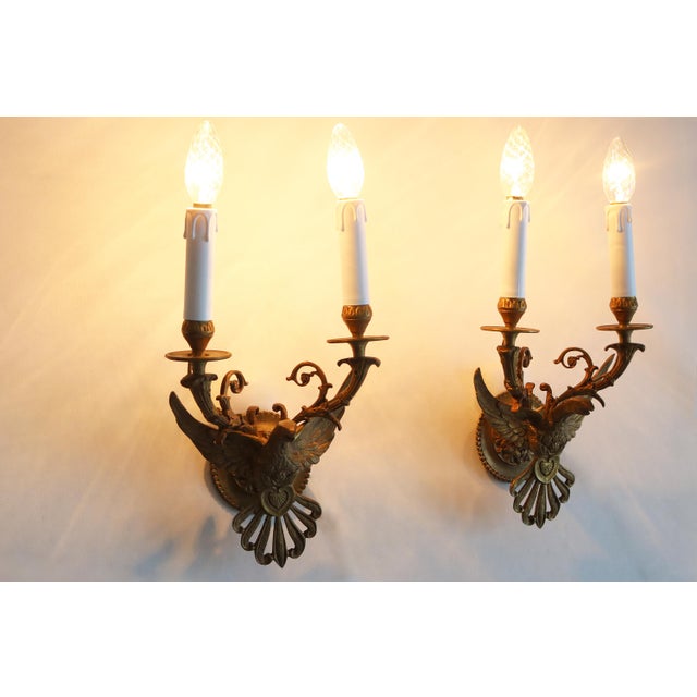 Antique Brass Eagle Wall Sconces, 1890s, Set of 2 For Sale - Image 14 of 15