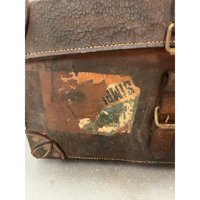 Antique Early 20th Century Leather Moynat Paris Luggage Trunk With Cruise Line Stickers For Sale In Boston - Image 6 of 17