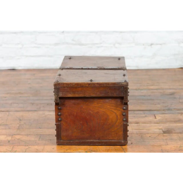 Indonesian 19th Century Wooden Trunk with Partially Removable Top and Iron Studs For Sale - Image 10 of 12
