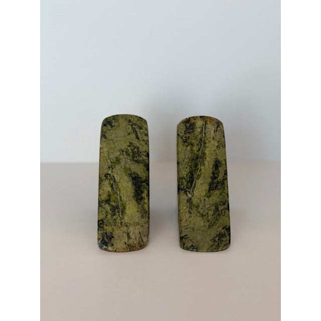 Green Vintage Sculptural Geometric Connemara Green Marble Bookends - A Pair For Sale - Image 8 of 9