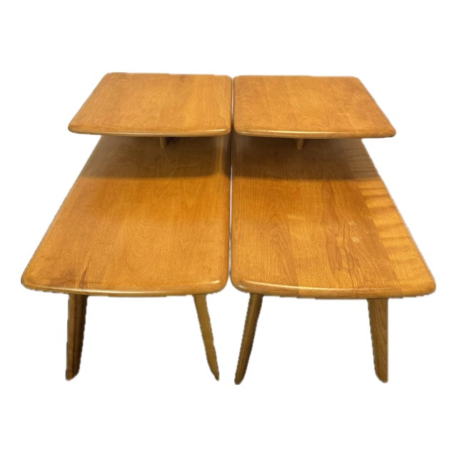 2 MCM Vintage Authentic Heywood-Wakefield Champagne M-308-G Step End Tables For Sale