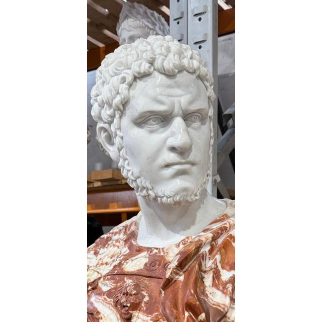 Two Tone Hadrian Roman Emperor Bust Sculpture, 20th Century, Marble For Sale - Image 4 of 7