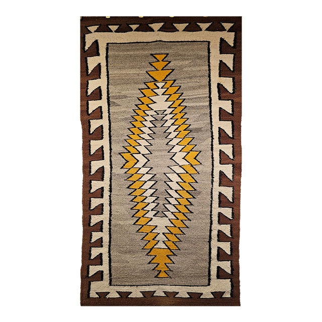 Vintage Native American Navajo Rug, Eye Dazzler Pattern, Wool & Cotton, Tribal Wall Art, 3x5 For Sale