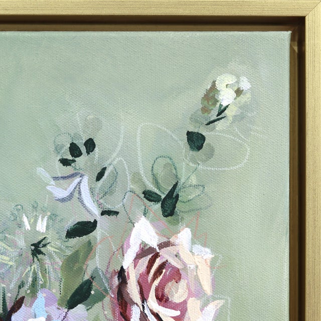 Abstract Mint Julep - Framed Abstract Sage Green Botanical Floral Still Life Original Artwork by Kellie Newsome For Sale - Image 3 of 9