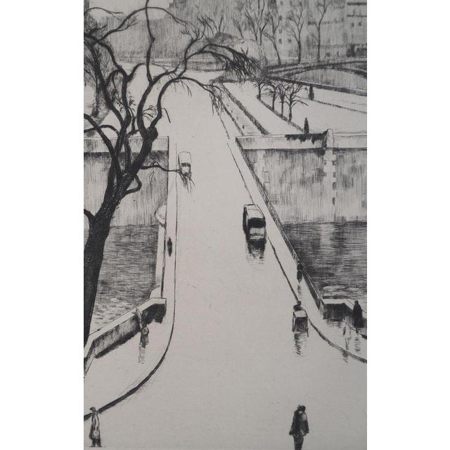 Modern Eugène Corneau, Paris, The Little Bridge, Original Signed Etching, 1946 For Sale - Image 3 of 6