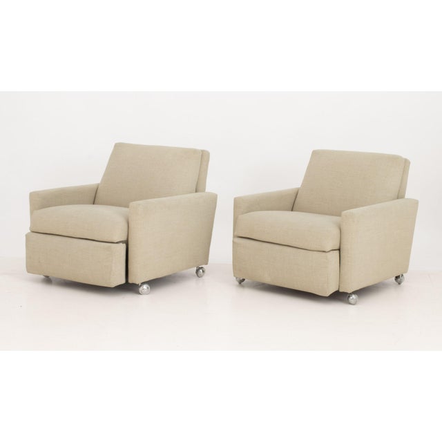 Pair of Modern Wool Upholstered Reclining Chairs For Sale - Image 4 of 12
