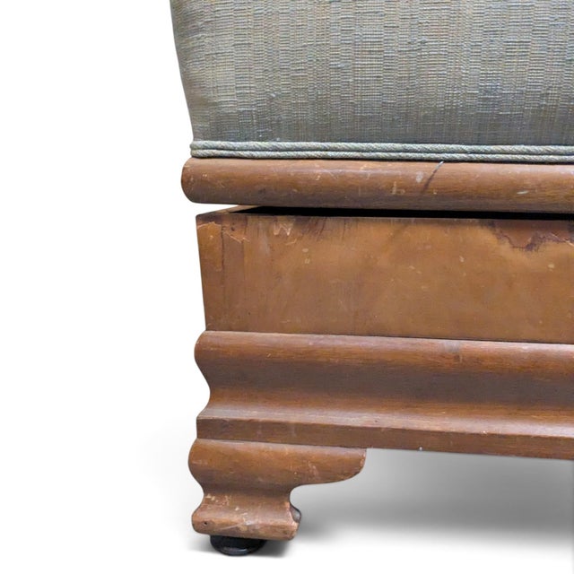 Early 20th Century Early-to-Mid 20th Century Upholstered Wood Storage Ottoman With Hinged Lid For Sale - Image 5 of 17