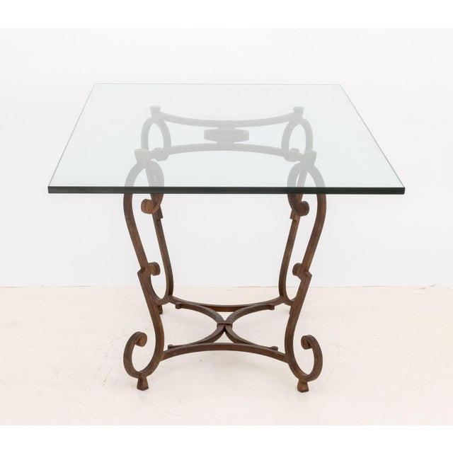 Black Mid-Century Modern Glass Top Wrought Iron Dining Table For Sale - Image 8 of 9