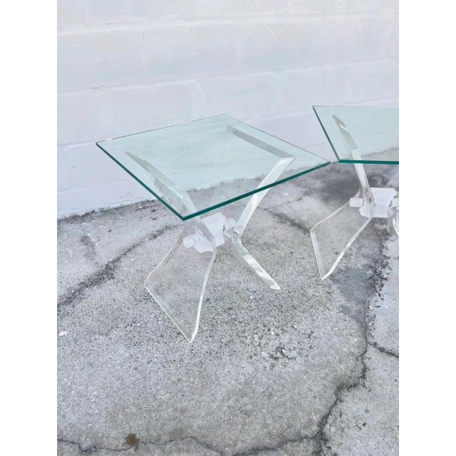 Transparent Modern Pair of Butterfly Lucite Side Tables For Sale - Image 8 of 12
