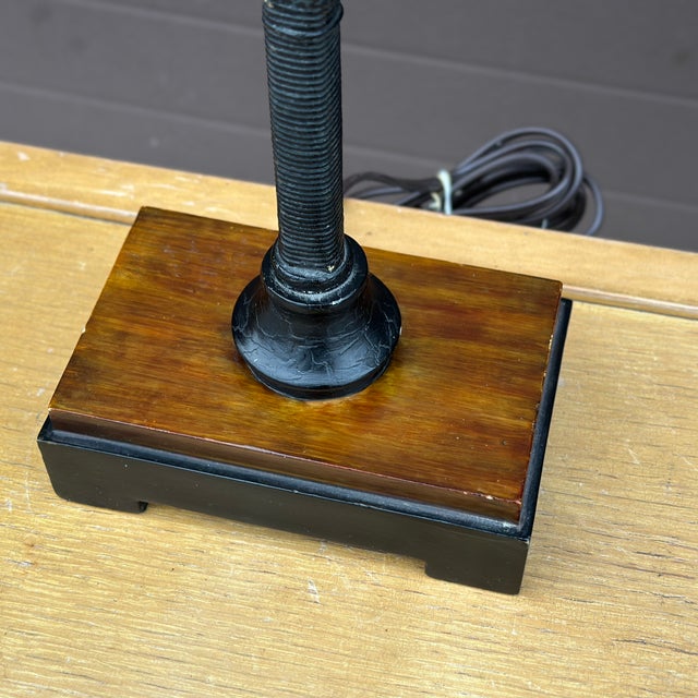 Vintage Uttermost Wrought Iron Table Lamp With Rattan Shade For Sale In Philadelphia - Image 6 of 12