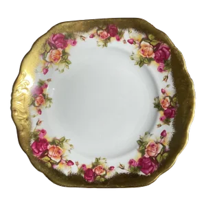 1930s Royal Chelsea Golden Rose Cake Plate