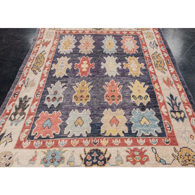 Textile Turkish Oushak Rug Multicolor Handwoven Tribal Design Rug 5'7" X 7'10" For Sale - Image 7 of 9