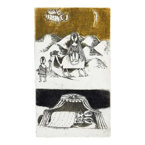 Vintage Brigitte Coudrain Abstract Desert Couple Etching