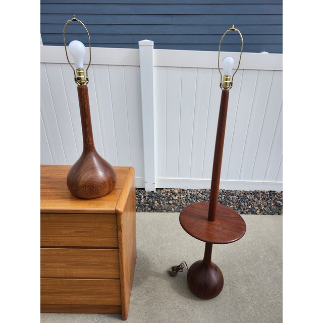 1950s Mid Century Modern Danish Teak Bulb Lamps - Floor and Table - A Pair For Sale In Denver - Image 6 of 8