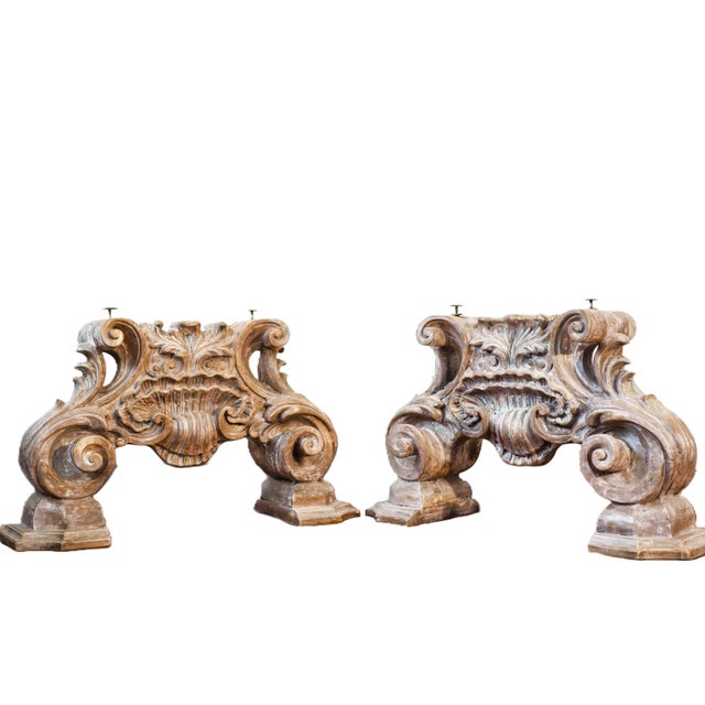 Italian Carved Wooden Architectural Bases, Set of 2 For Sale - Image 10 of 11