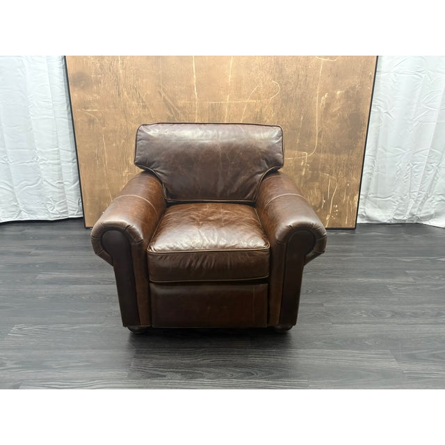 Brown Rh Original Lancaster Leather Recliner Italian Brompton Leather | Cocoa | Down-Feather Fill For Sale - Image 8 of 18
