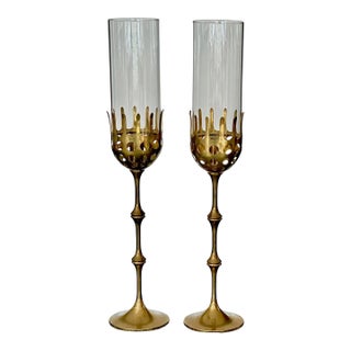 Brass and Glass Hurricane Candles Holders by Bijørn Wiinblad For Sale