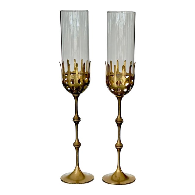 Brass and Glass Hurricane Candles Holders by Bijørn Wiinblad For Sale