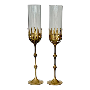Brass and Glass Hurricane Candles Holders by Bijørn Wiinblad