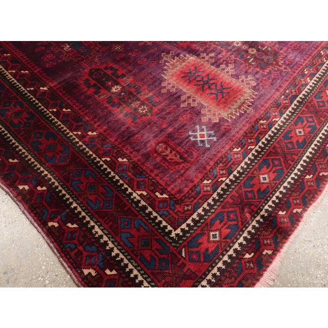 Burgundy Galerie Shabab Collection Antique Indian Agra Rug Accent Rug For Sale - Image 8 of 10