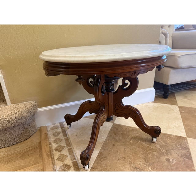 Antique Victorian Walnut Marble Top Table For Sale In Orlando - Image 6 of 12