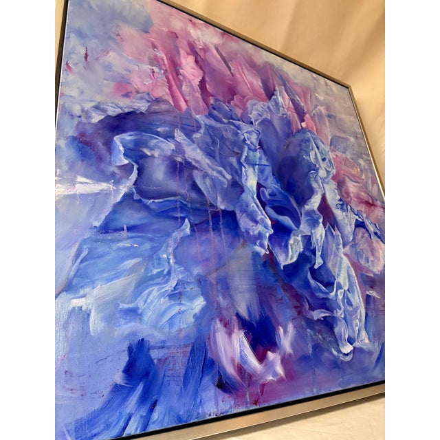 Blue Blue Iris Framed Oil on Canvas by Shelly Gurton "Dreaming in Blue" For Sale - Image 8 of 9