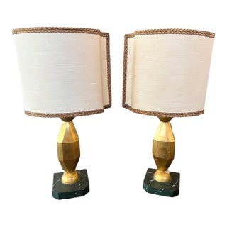 Early 19th Century Petite Gold Table Lamps With Green Base For Sale