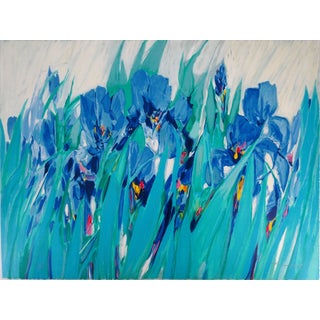 Claude Hemeret, Jardin, les iris bleus, Lithograph For Sale