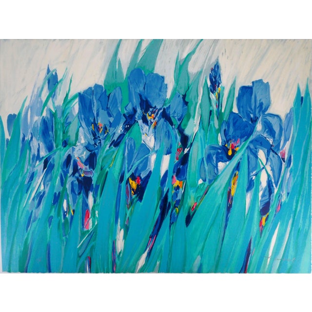 Claude Hemeret, Jardin, les iris bleus, Lithograph For Sale