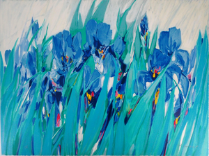 Claude Hemeret, Jardin, les iris bleus, Lithograph
