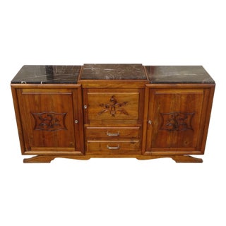 Large Sideboard in Walnut and Black Marble, 1950s For Sale