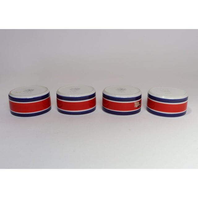 Red Set of Four Vintage Italian Red, White and Blue Striped Ceramic Bowls by Mancioli For Sale - Image 8 of 14
