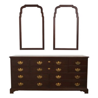 Drexel Heritage 18th Century Mahogany Double Dresser W. 2 Mirrors For Sale