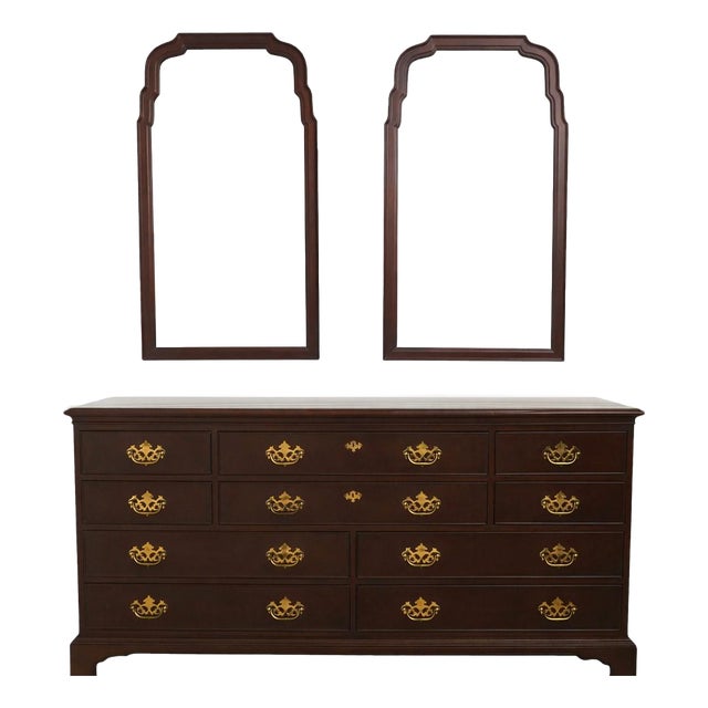 Drexel Heritage 18th Century Mahogany Double Dresser W. 2 Mirrors For Sale