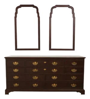 Drexel Heritage 18th Century Mahogany Double Dresser W. 2 Mirrors