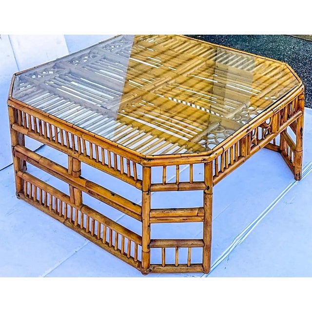Mid 20th Century English Brighton Pavilion Style Burnt Bamboo Coffee Table For Sale In San Antonio - Image 6 of 6
