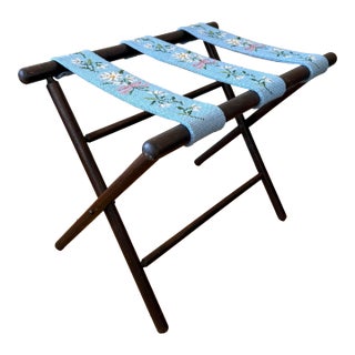 Mid 20th Century Needlepoint Wood Luggage or Serving Tray Rack Stand For Sale
