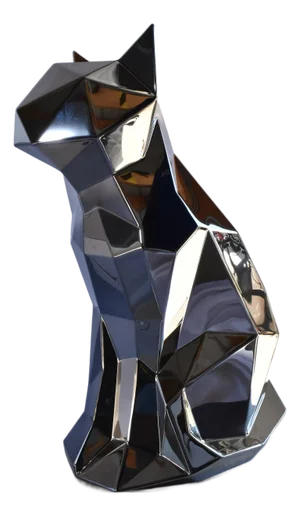 Geometric Cat Sculpture in Polished Stainless Steel, 14"x9"x20"