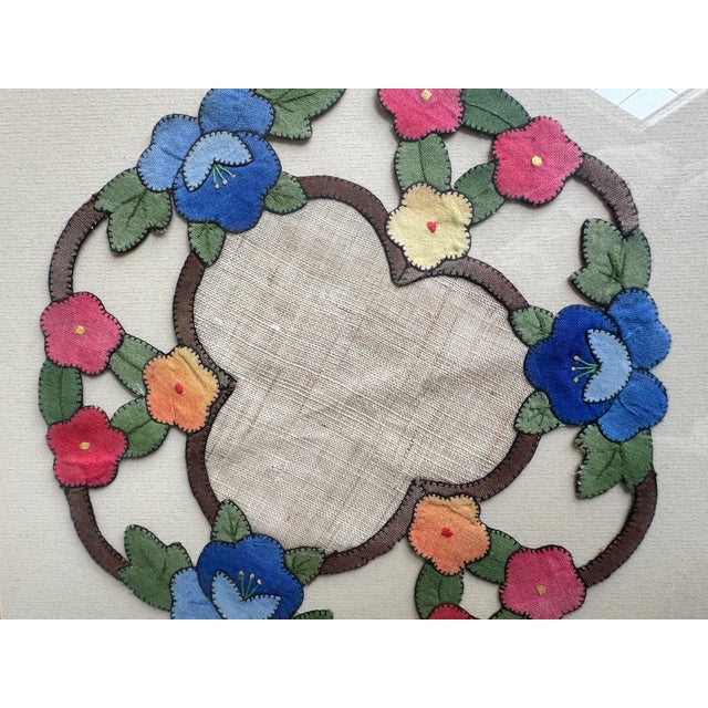 Framed Portuguese Floral Appliqué Doily Textile Art (C. 1920s–1940s) For Sale - Image 4 of 10