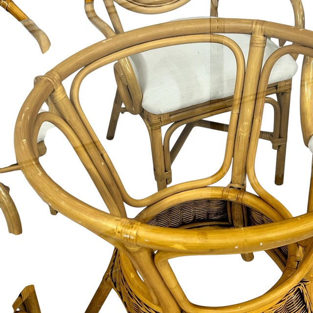 Rattan Glass Top Dining Table With 4 Balloon Back Chairs, New Sunbrella Fabric - Set of 5 For Sale - Image 4 of 11