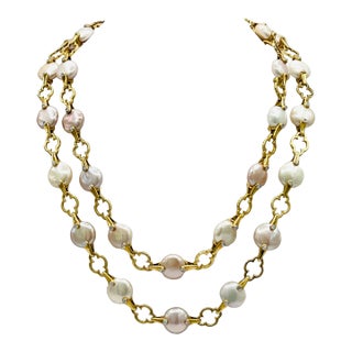 Estate Valentin Magro Fresh Water Cultured Pearls & Round Diamond Necklace For Sale