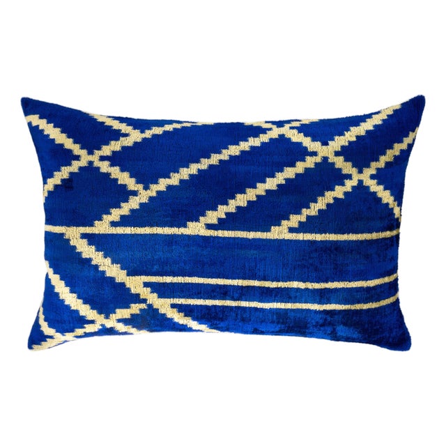 Coastal Silk Velvet Ikat Pillow Cover, 16 X 24 For Sale