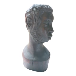Vintage Mid-Century Hand-Carved African Ebony Wood Male Bust For Sale