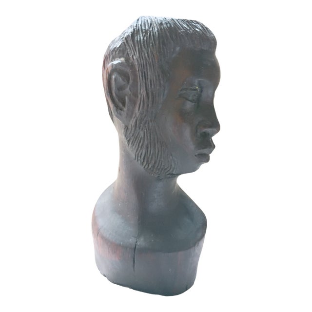 Vintage Mid-Century Hand-Carved African Ebony Wood Male Bust For Sale