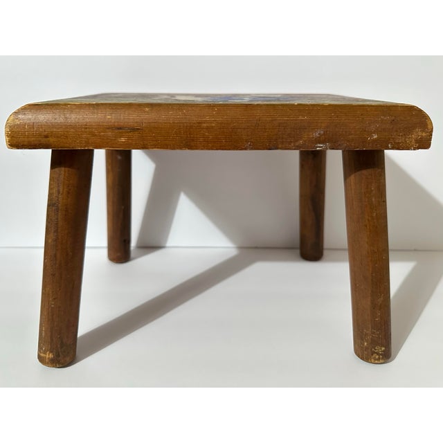 Vintage 1970s/1908s Hand Crafted Wooden Folk Art Foot Stool For Sale - Image 4 of 12