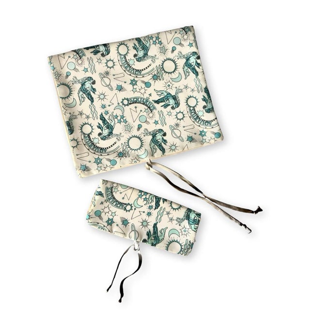 Textile Vintage Astrology Satin Lingerie Bags Set by Andre Richard | Aquarius Zodiac Print with Saturn & Comets | Mid-Century Boudoir Pouches For Sale - Image 7 of 7