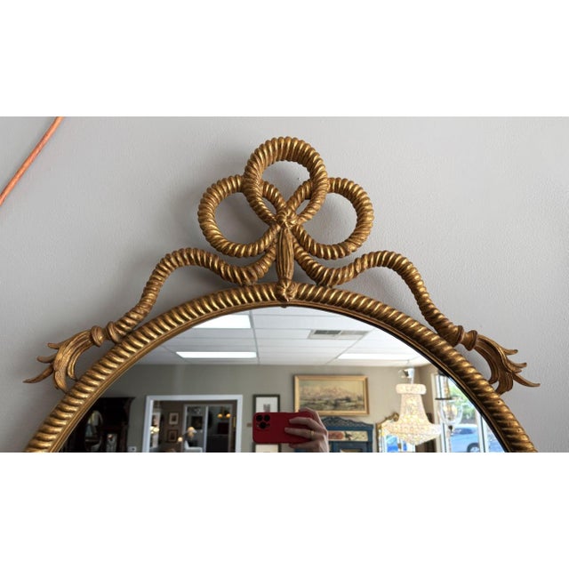 Late 20th Century Vintage Carvers' Guild Rope & Tassel Bow Oval Wall Mirror For Sale - Image 5 of 11