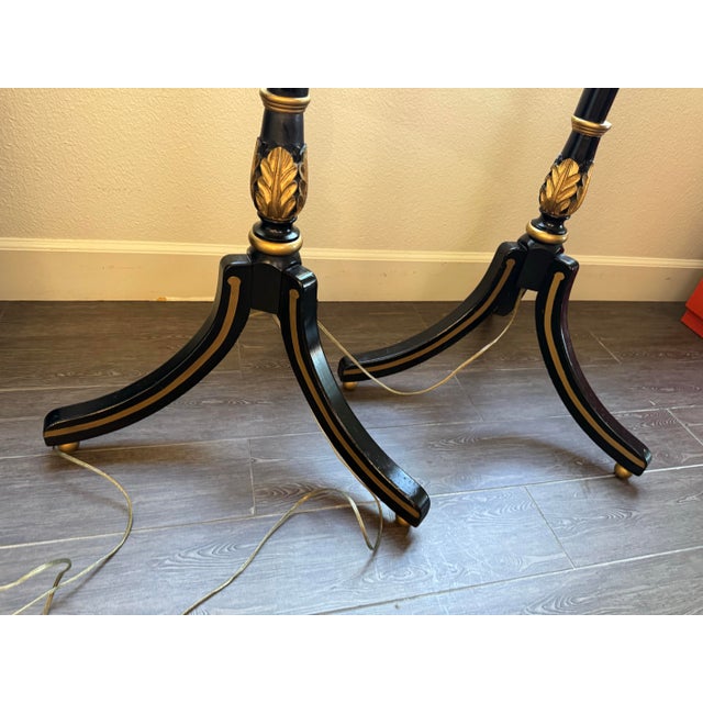 1920s Vintage, Neoclassical Ebonized & Gilt Tripod Floor Lamps Pair For Sale - Image 5 of 12