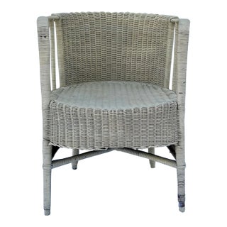 Vintage White Wicker Barrel Chair For Sale